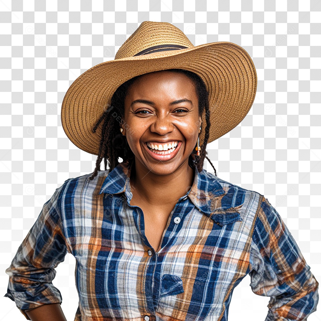 Linda Mulher Negra Usando Roupas de Festa Junina PNG Transparente
