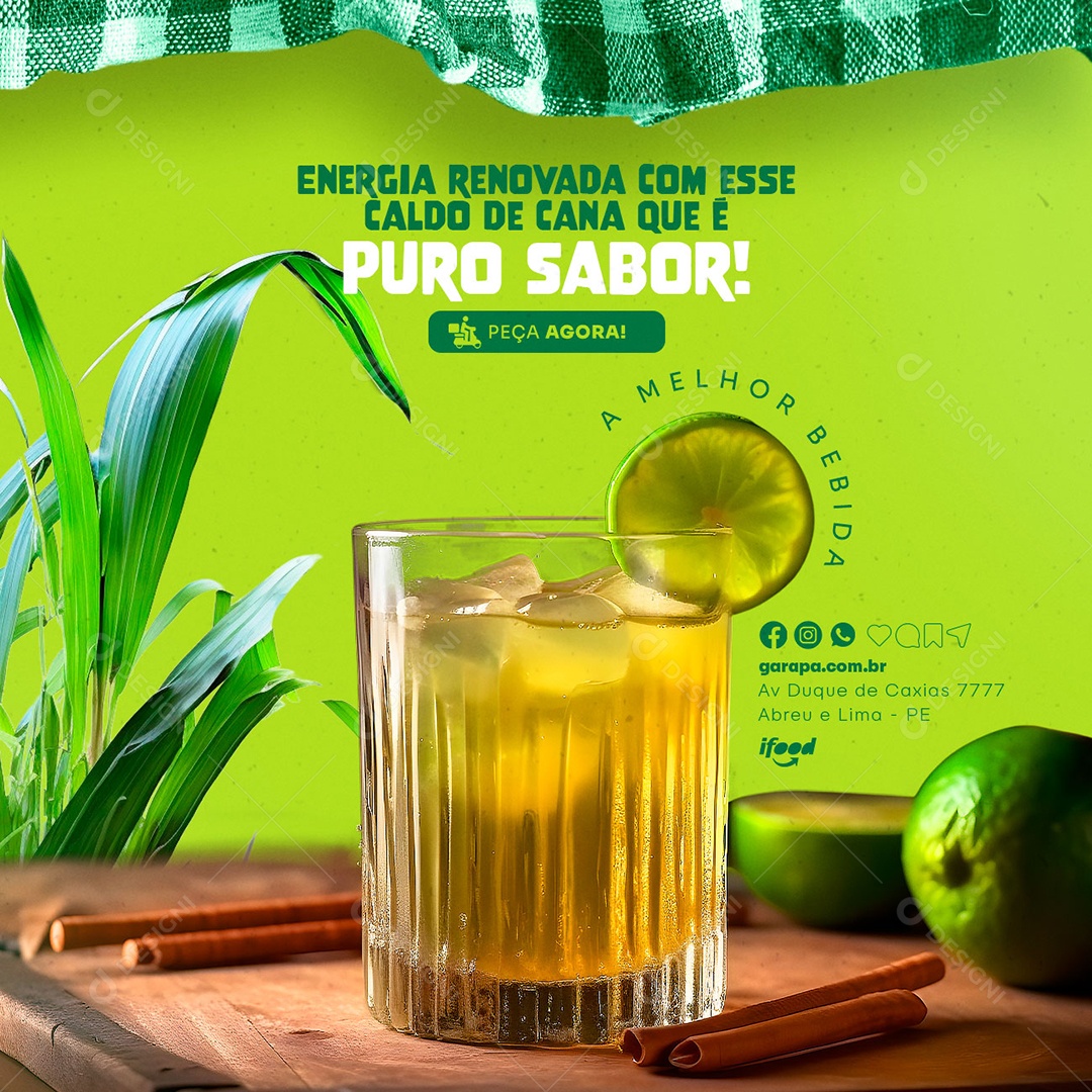 Energia Renovada Com Esse Caldo De Cana Que É Puro Sabor Garapa Social Media PSD Editável