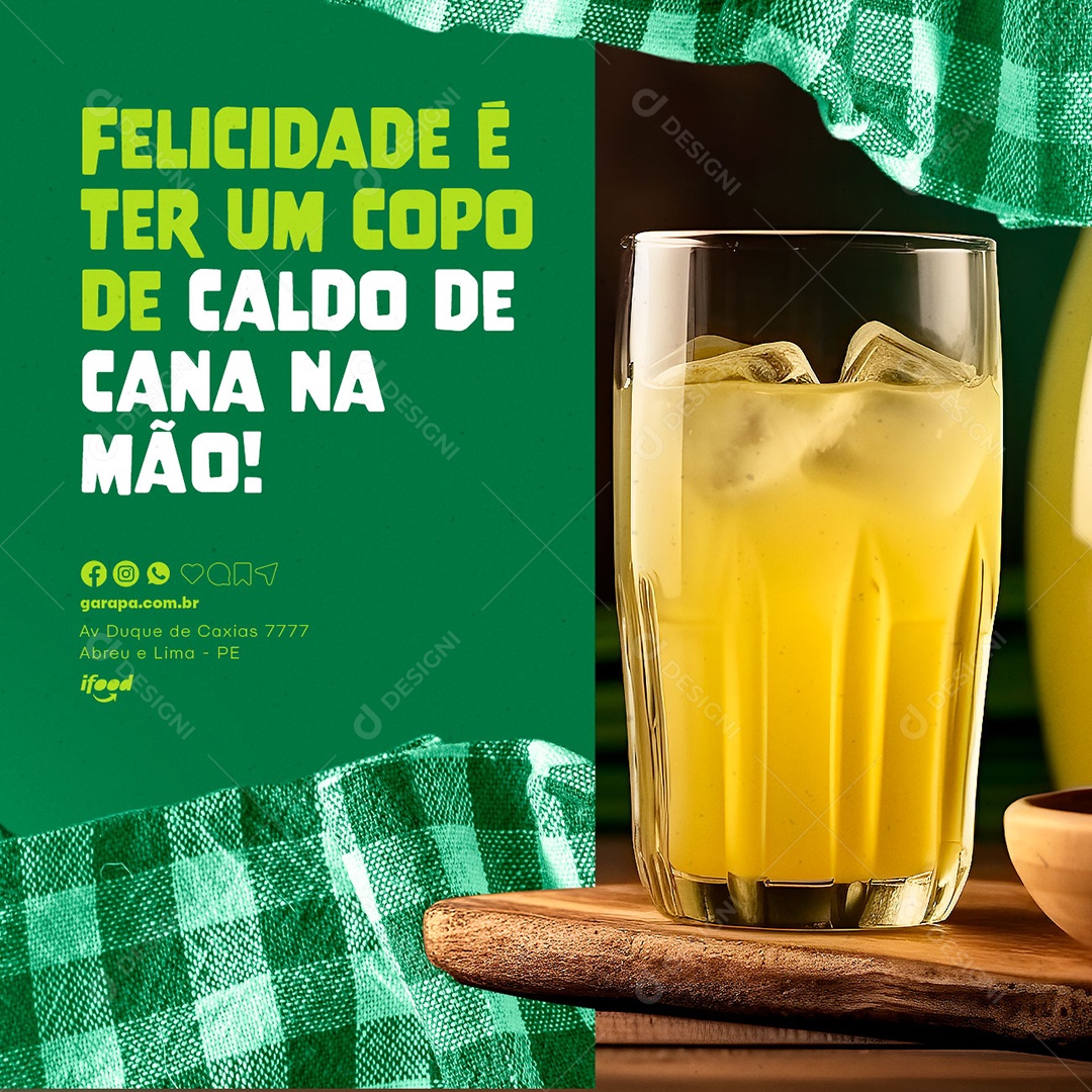Felicidade É Ter Um Copo De Caldo De Cana Na Mão Garapa Social Media PSD Editável