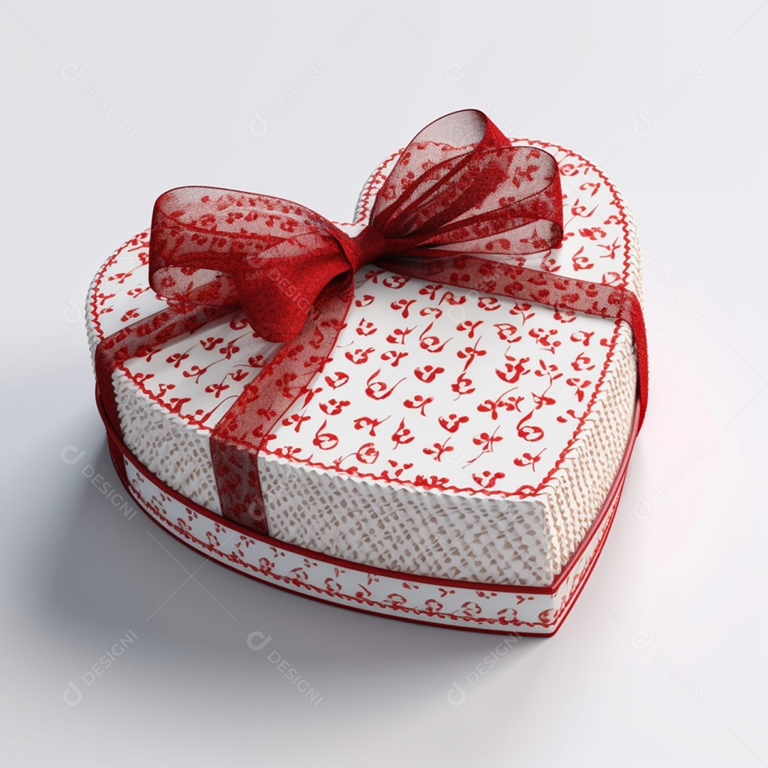 Caixa de presente branca com laço vermelho