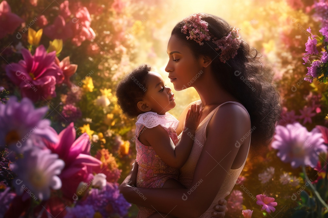 Mãe e filha negras, conceito Dia das Mães