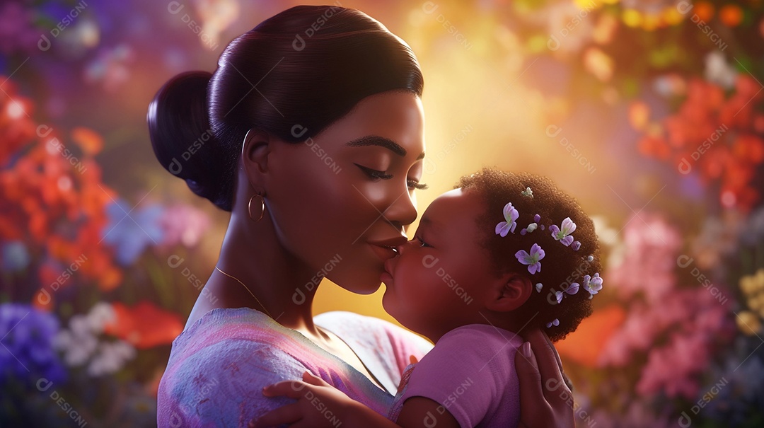 Mãe e filha negras, conceito Dia das Mães