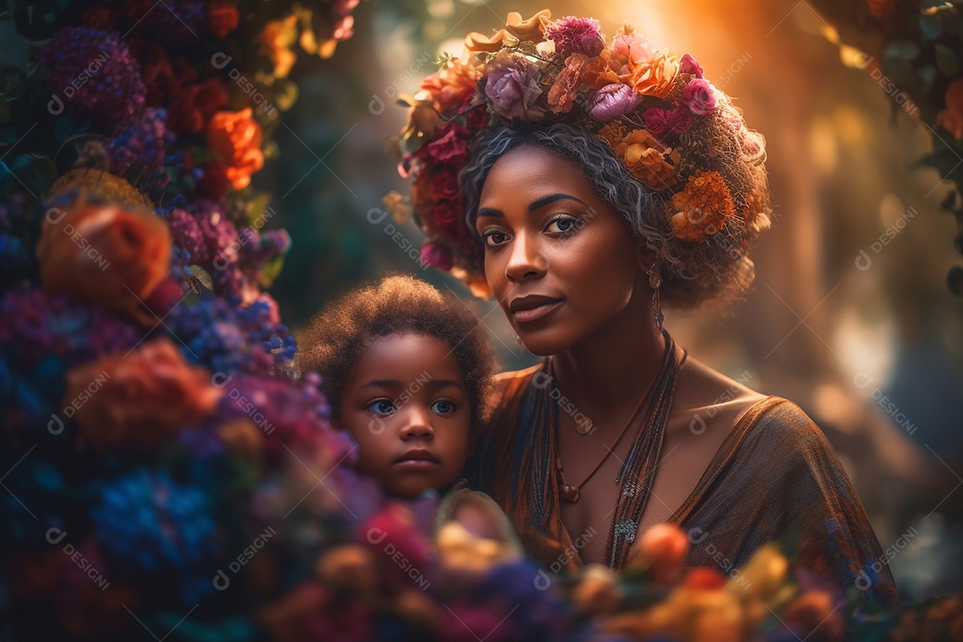 Mãe e filha negras juntas, conceito Dia das Mães