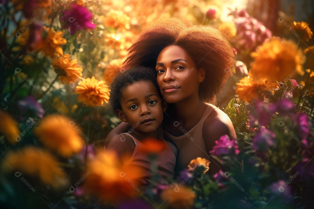 Mãe e filha negras juntas, conceito Dia das Mães