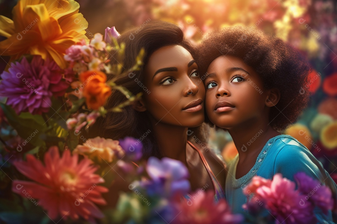 Mãe e filha negras juntas, conceito Dia das Mães