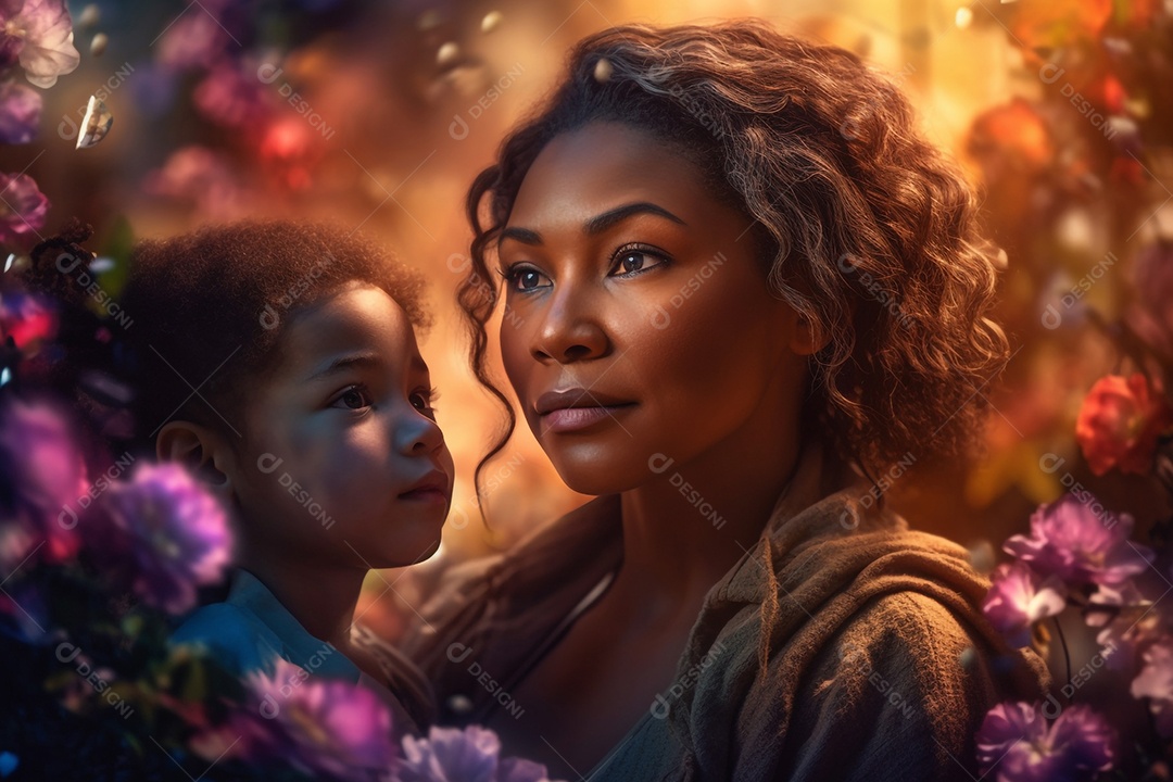 Mãe e filha negras juntas, conceito Dia das Mães