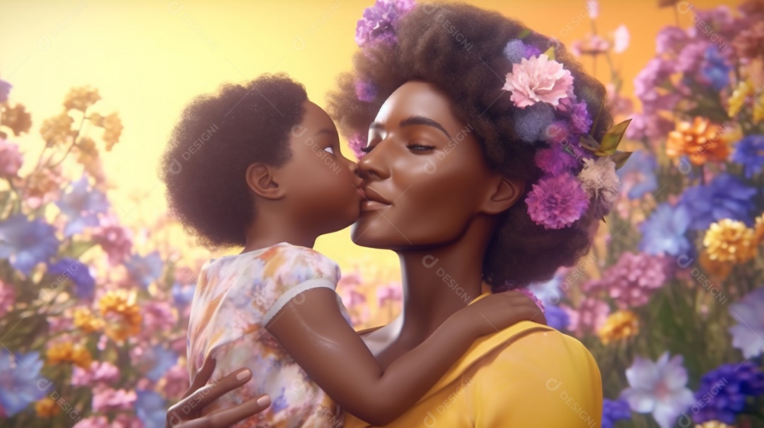 Mãe e filha negras juntas, conceito Dia das Mães