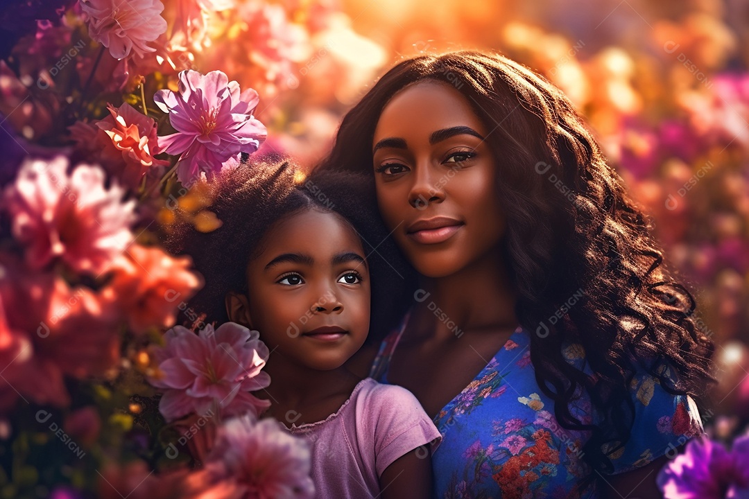 Mãe e filha negras juntas, conceito Dia das Mães