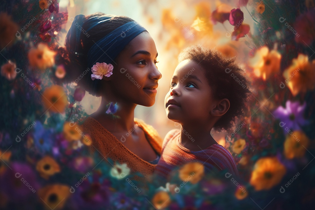 Mãe e filha negras juntas, conceito Dia das Mães