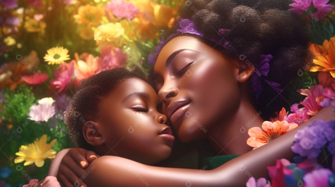 Mãe e filha negras juntas, conceito Dia das Mães