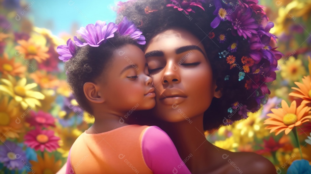 Mãe e filha negras juntas, conceito Dia das Mães