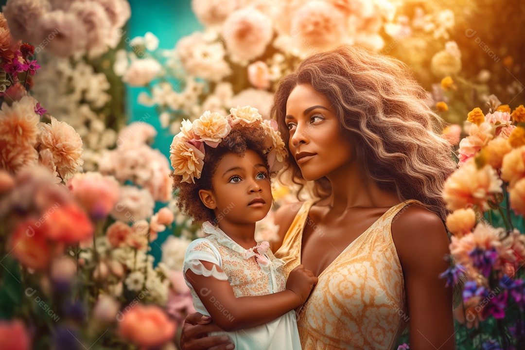 Mãe e filha negras juntas, conceito Dia das Mães
