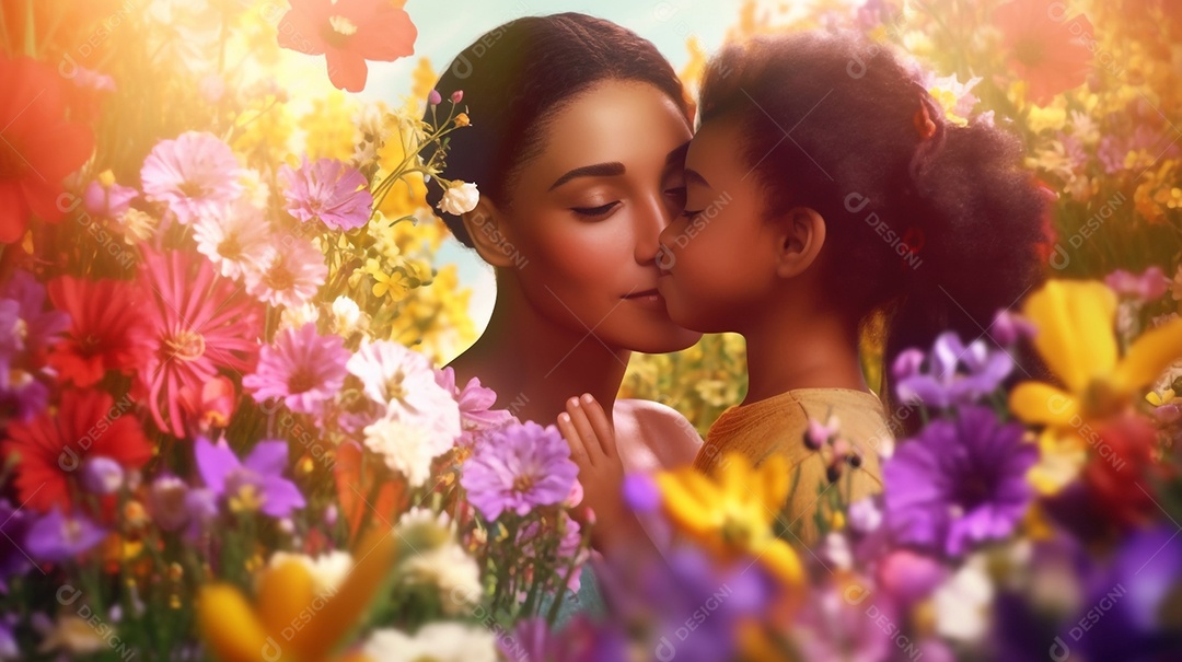 Mãe e filha negras juntas, conceito Dia das Mães