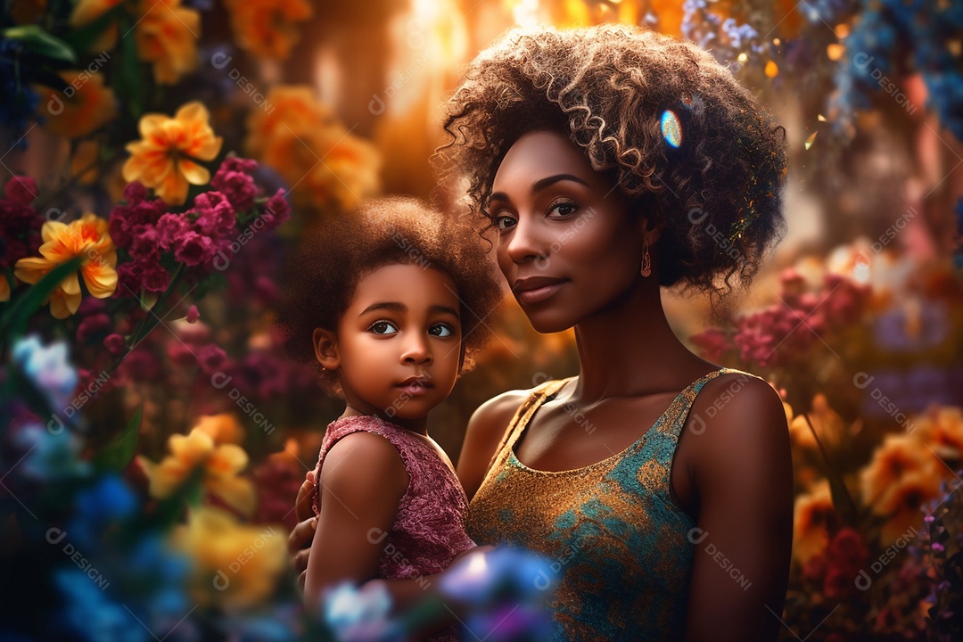 Mãe e filha negras juntas, conceito Dia das Mães