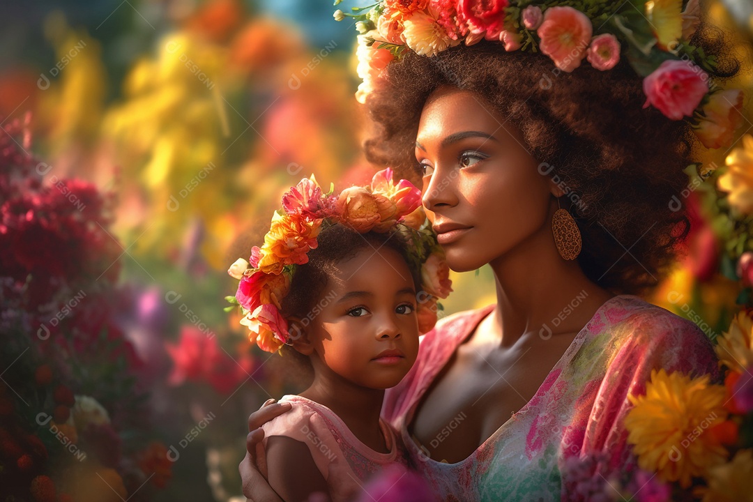 Mãe e filha negras juntas, conceito Dia das Mães