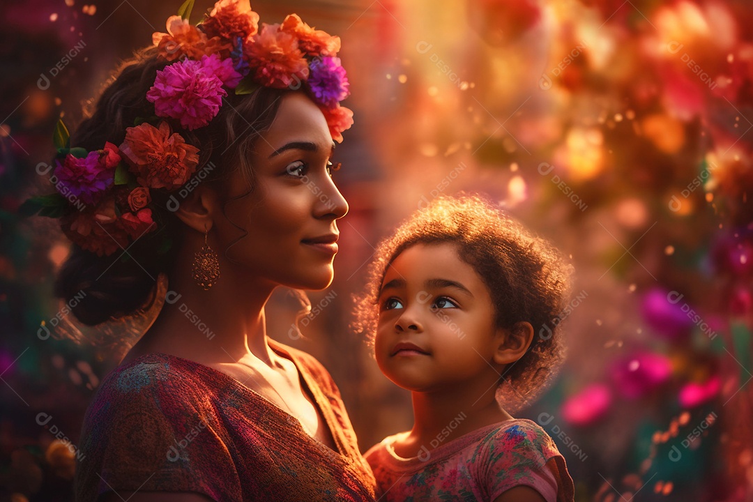 Mãe e filha negras juntas, conceito Dia das Mães