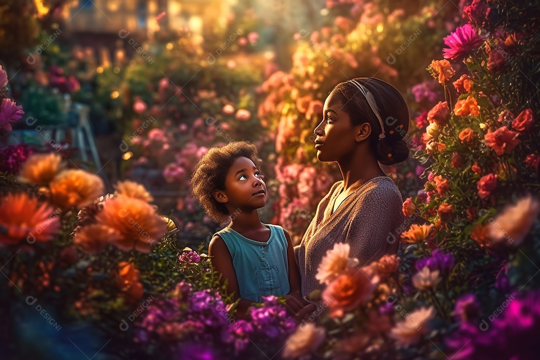 Mãe e filha negras juntas, conceito Dia das Mães