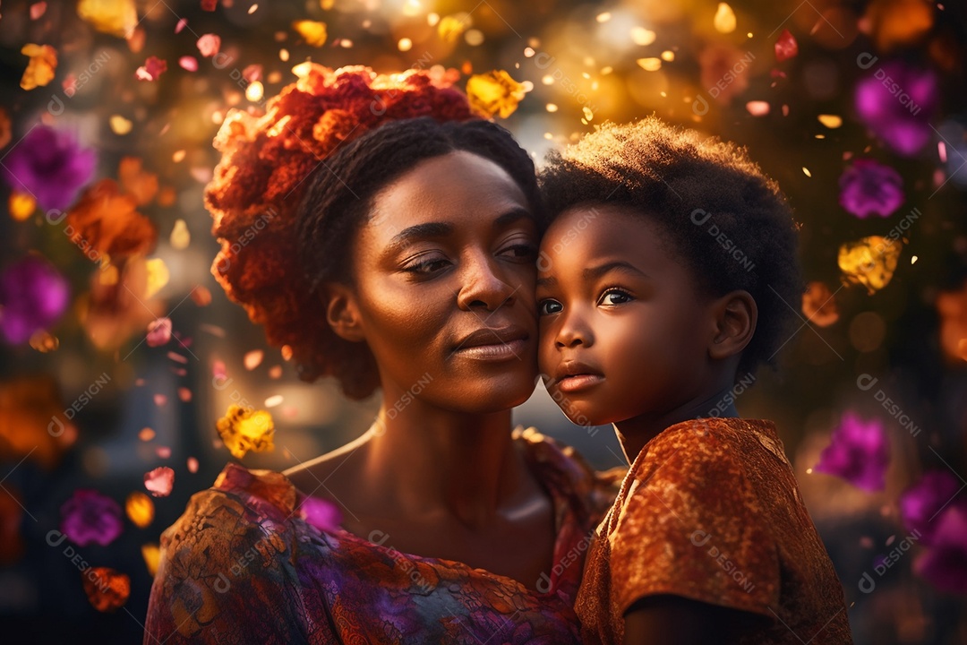 Mãe e filha negras juntas, conceito Dia das Mães