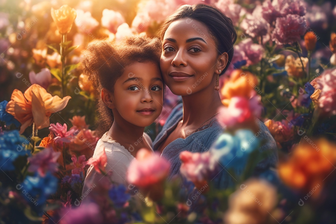 Mãe e filha negras juntas, conceito Dia das Mães