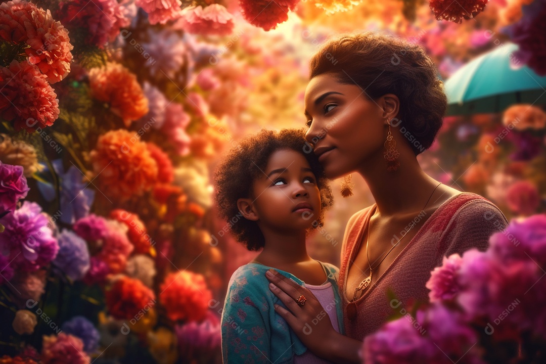 Mãe e filha negras juntas, conceito Dia das Mães