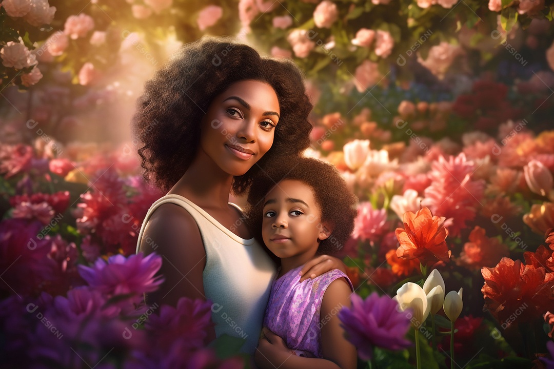 Mãe e filha negras juntas, conceito Dia das Mães