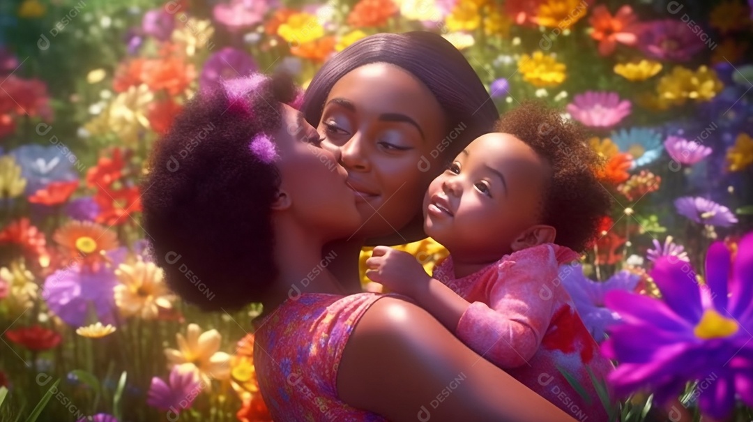 Mãe e filha negras juntas, conceito Dia das Mães