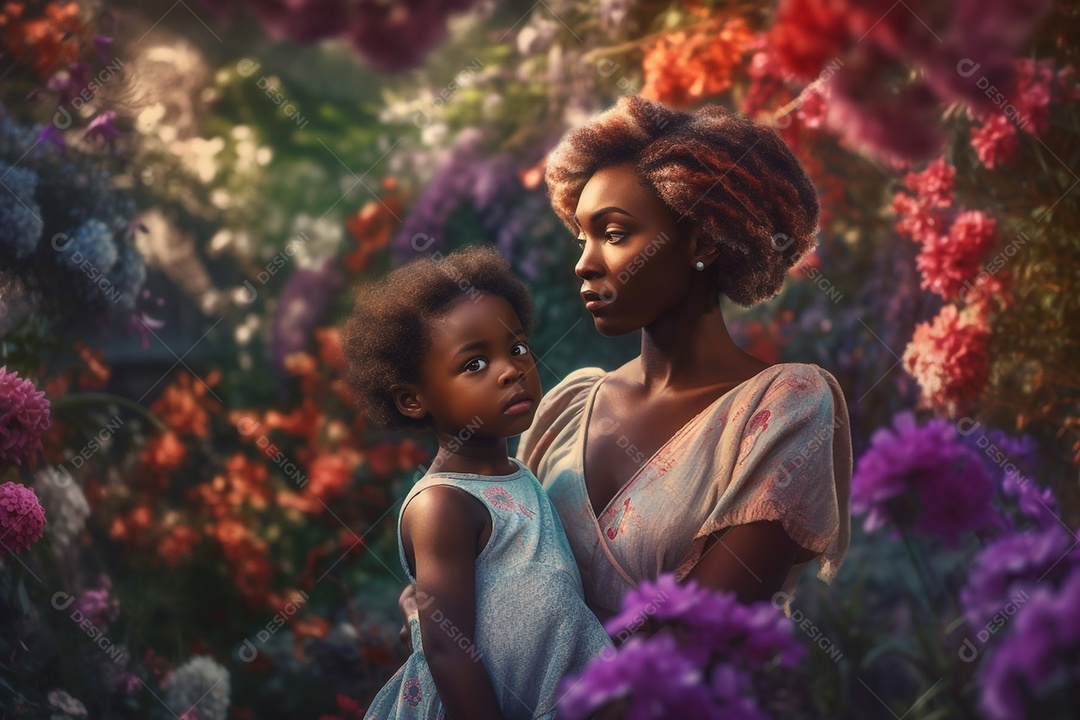 Mãe e filha negras juntas, conceito Dia das Mães