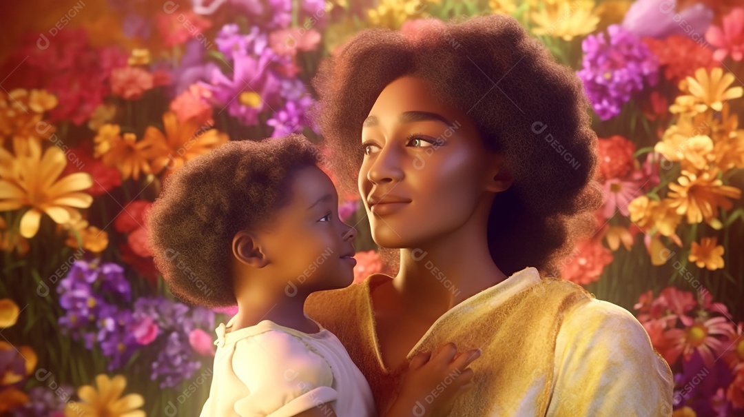 Mãe e filha negras juntas, conceito Dia das Mães