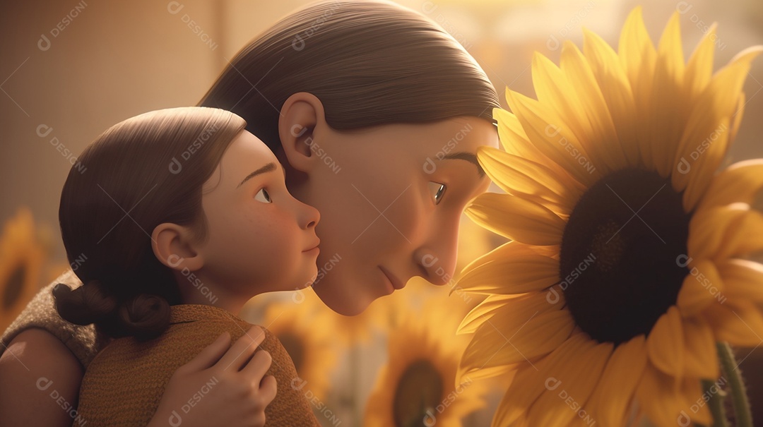 Desenho Mãe e filha juntas, conceito Dia das Mães