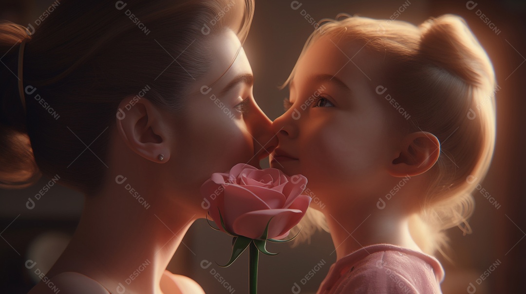 Desenho Mãe e filha juntas, conceito Dia das Mães