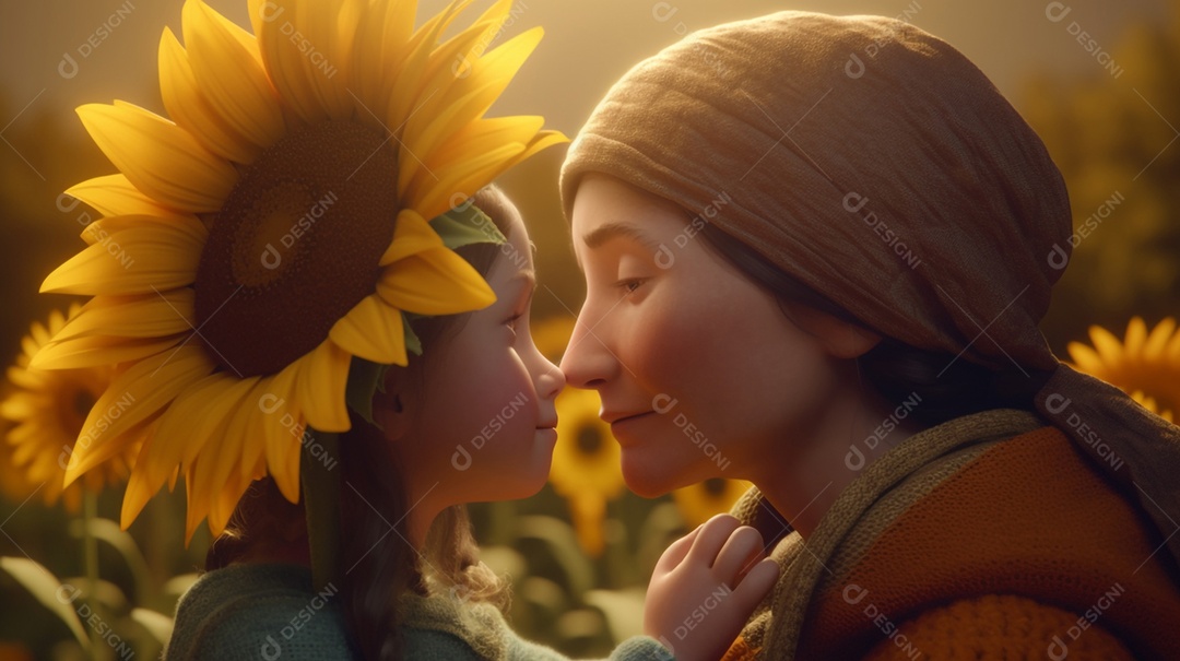 Desenho Mãe e filha juntas, conceito Dia das Mães