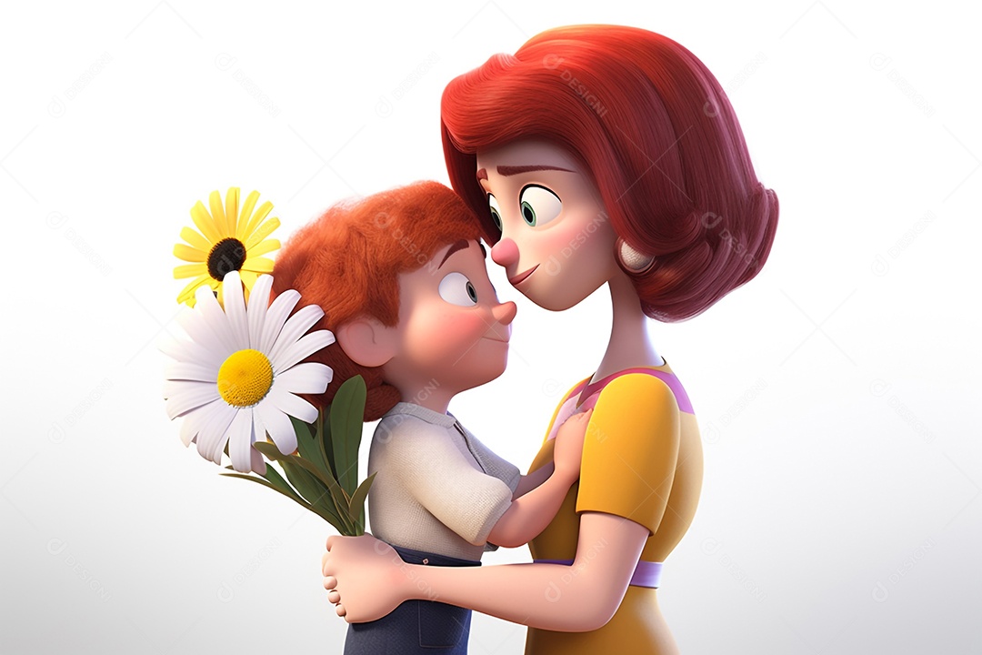 Desenho mãe e filha sorridente, conceito Dia das Mães