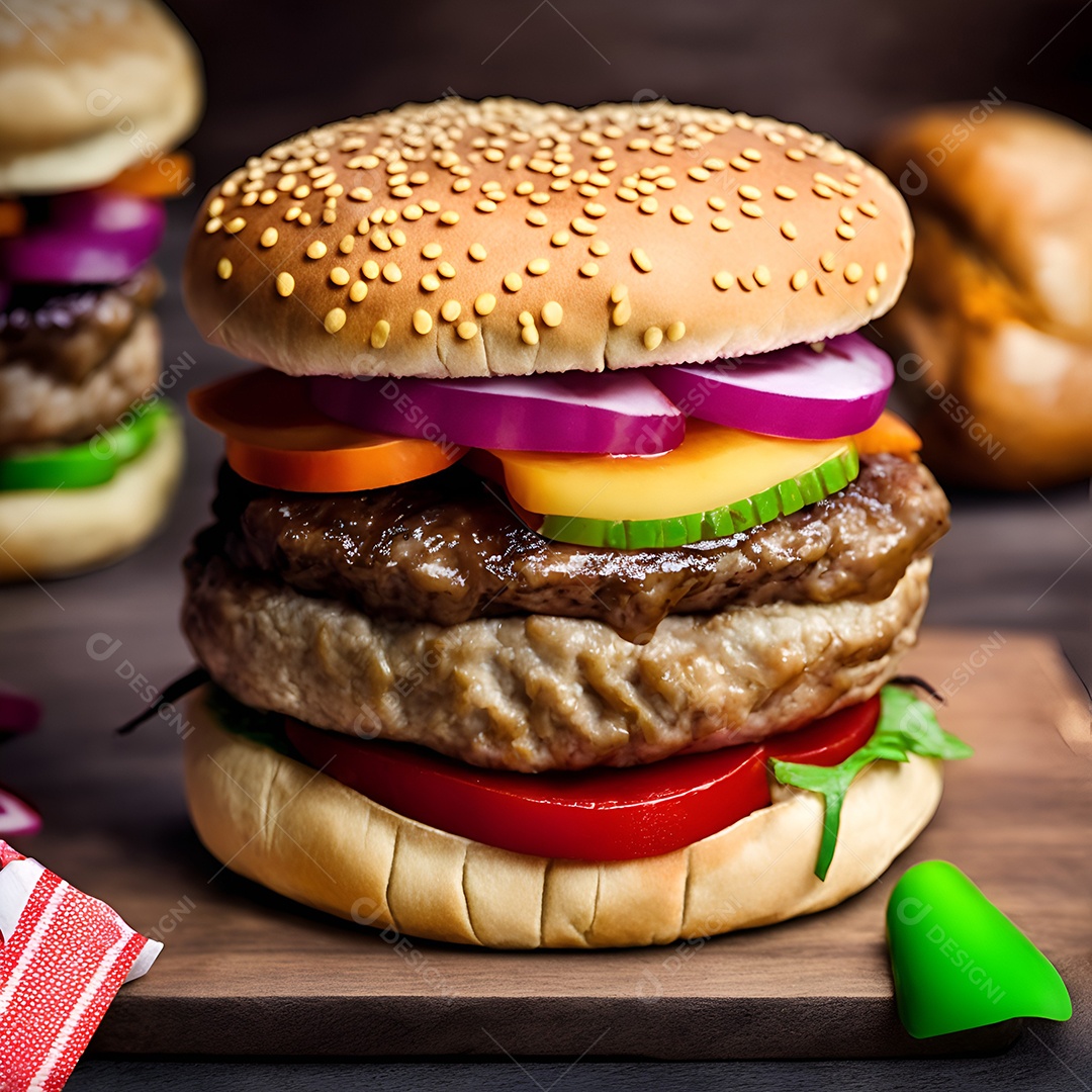 Saboroso hambúrguer uma mesa de madeira