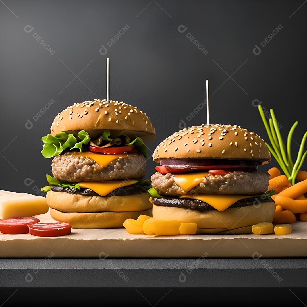 Saboroso hambúrguer na mesa de madeira