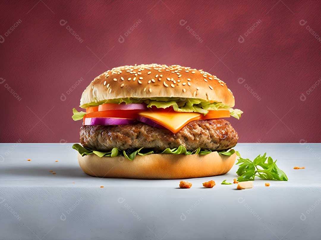 Saboroso hambúrguer na mesa de madeira