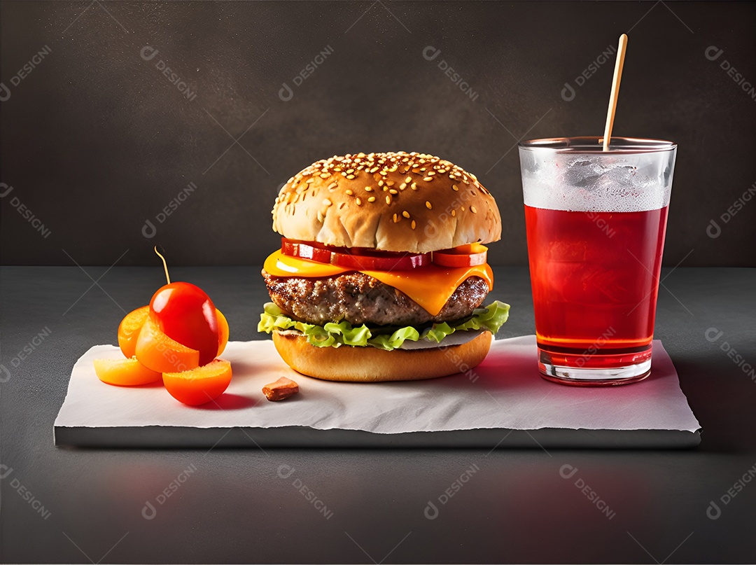 Saboroso hambúrguer na mesa de madeira