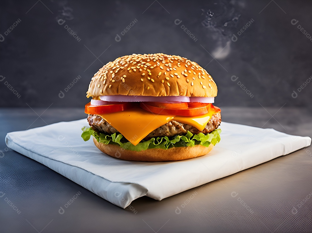 Saboroso hambúrguer na mesa de madeira