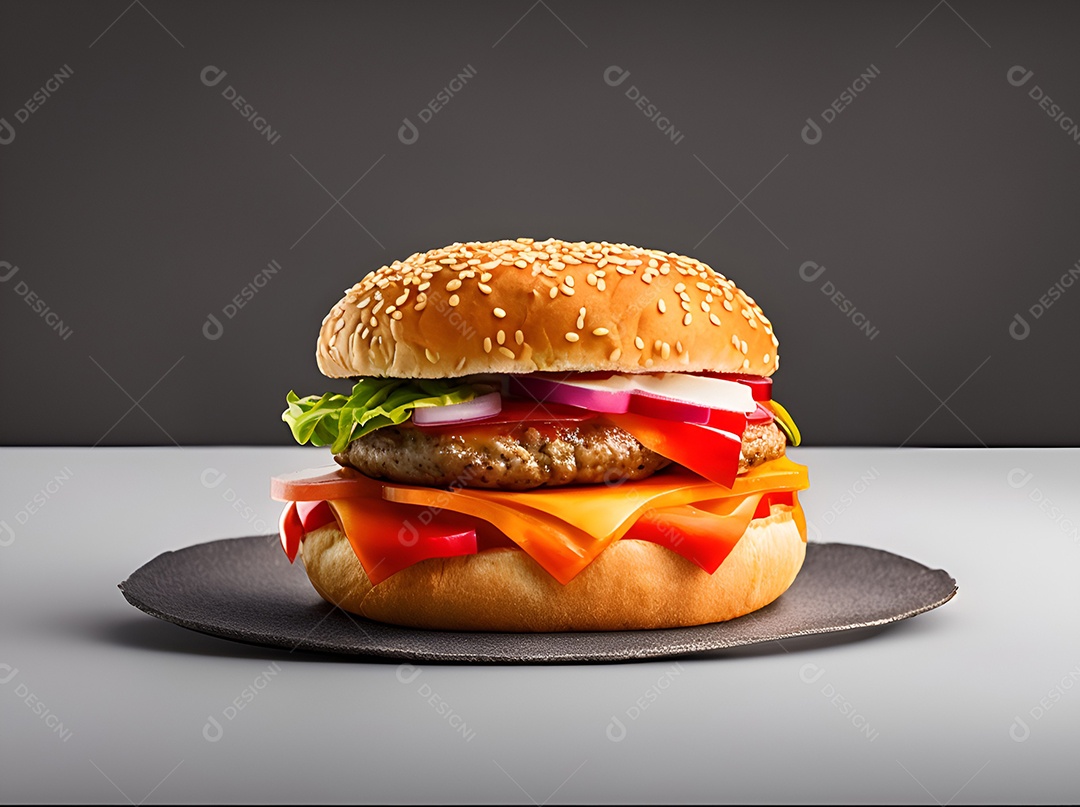 Saboroso hambúrguer na mesa de madeira