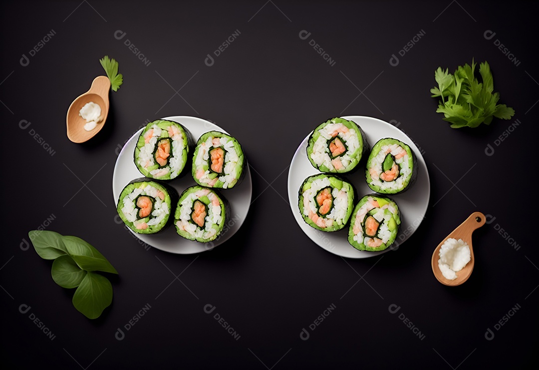 Prato de comida japonesa sobre mesa de restaurante japonês