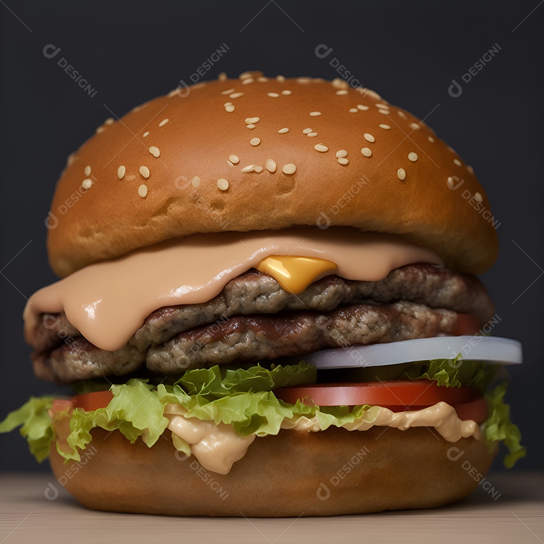 Saboroso hambúrguer na mesa de madeira