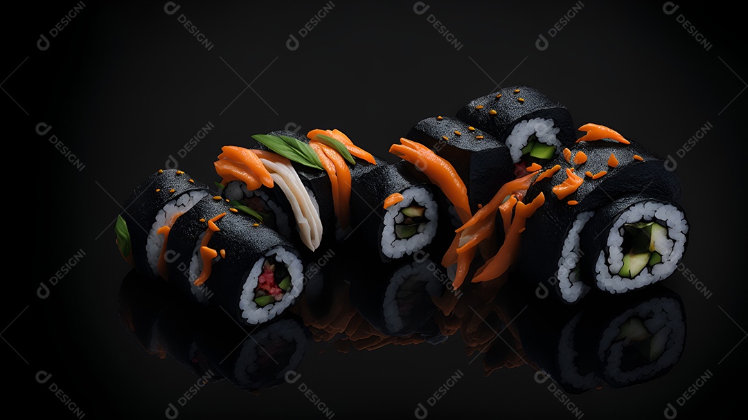 Prato de comida japonesa sobre mesa de restaurante japonês