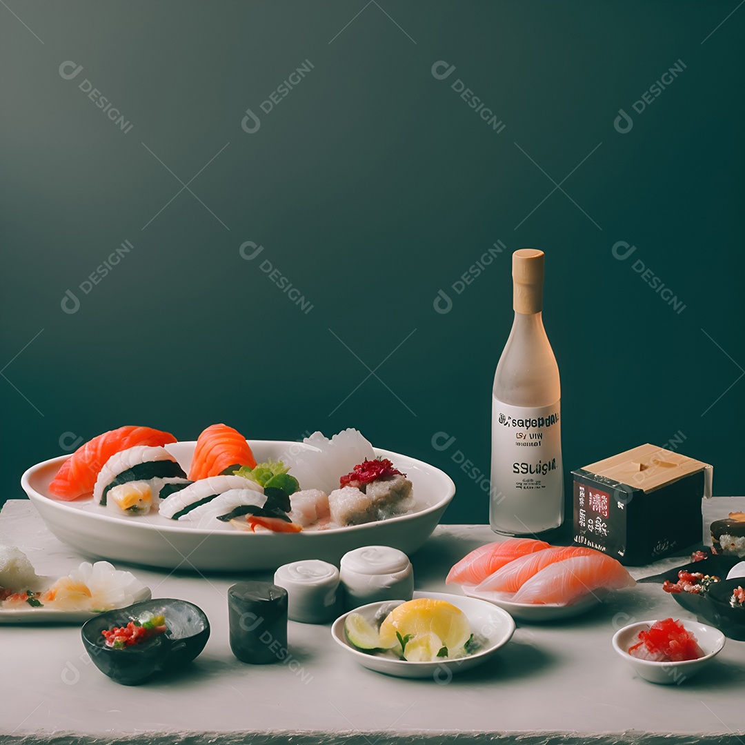 Prato de comida japonesa sobre mesa de restaurante japonês