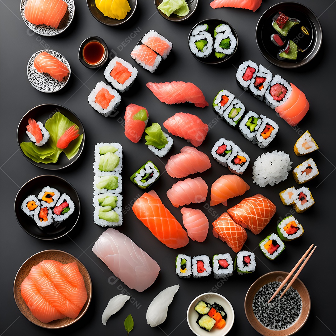 Prato de comida japonesa sobre mesa de restaurante japonês