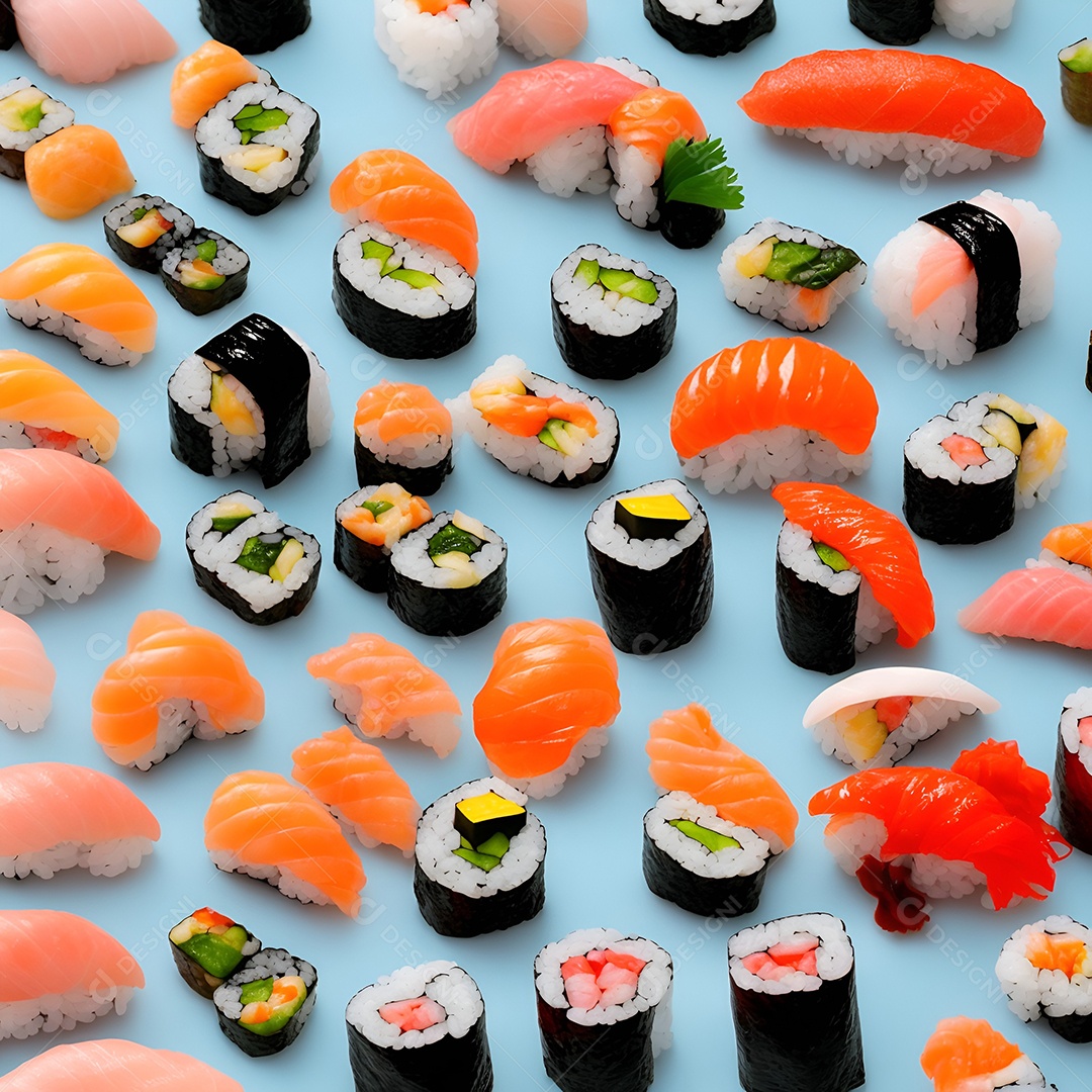 Prato de comida japonesa sobre mesa de restaurante japonês