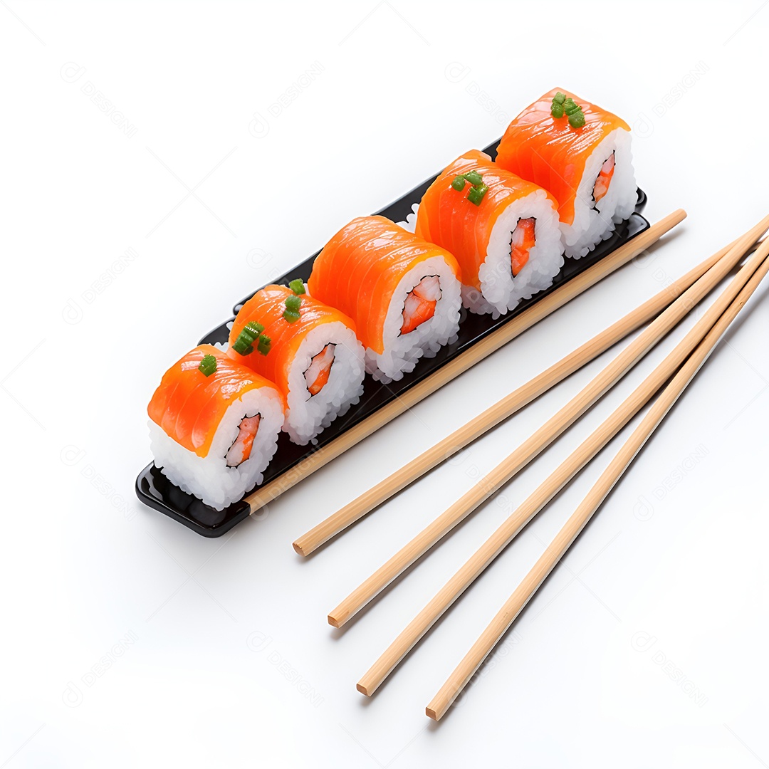 Prato de comida japonesa sobre mesa de restaurante japonês