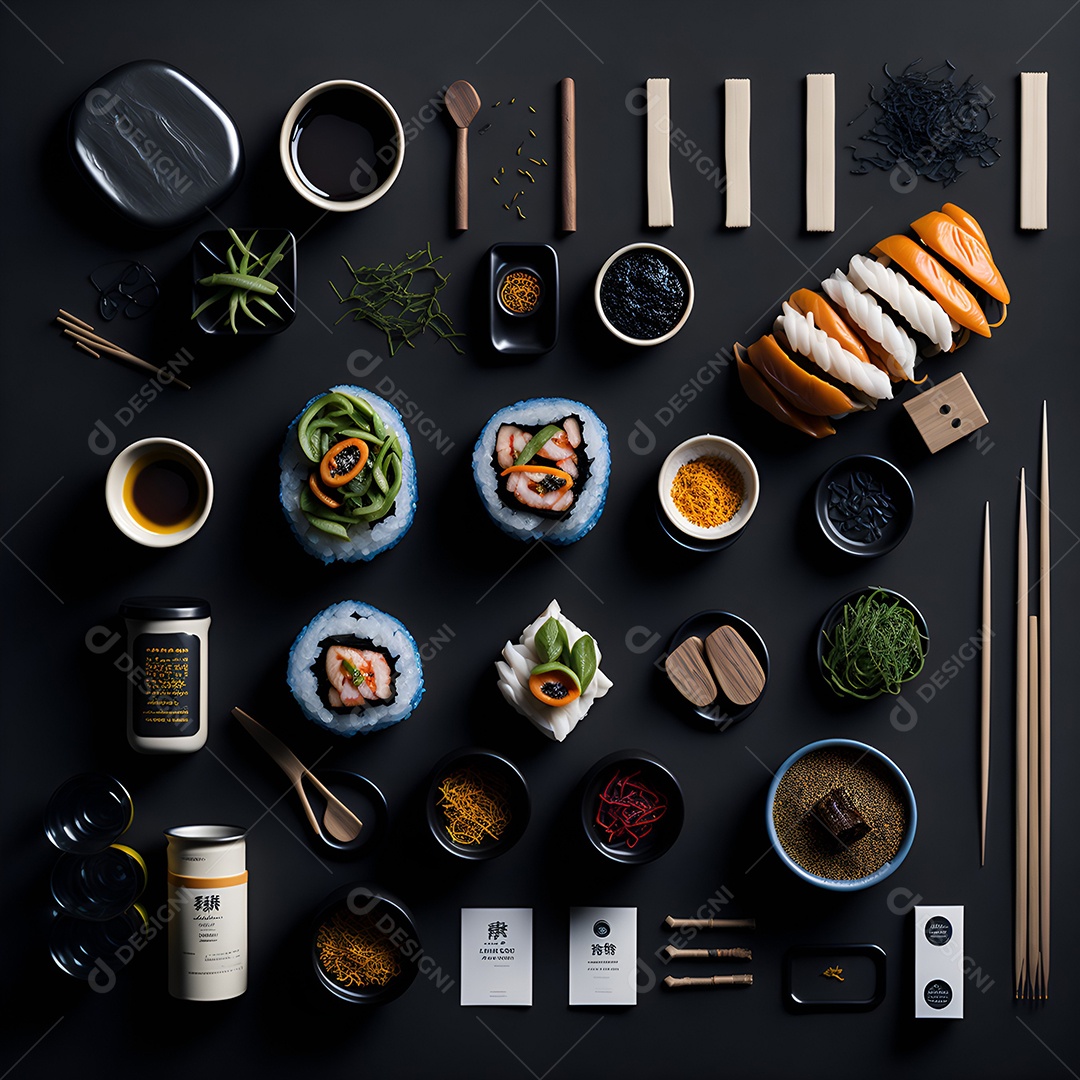 Prato de comida japonesa sobre mesa de restaurante japonês