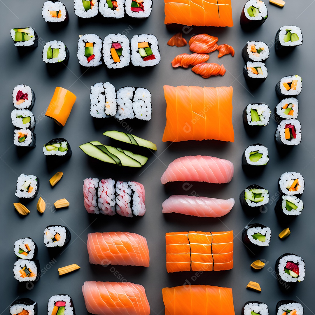 Prato de comida japonesa sobre mesa de restaurante japonês