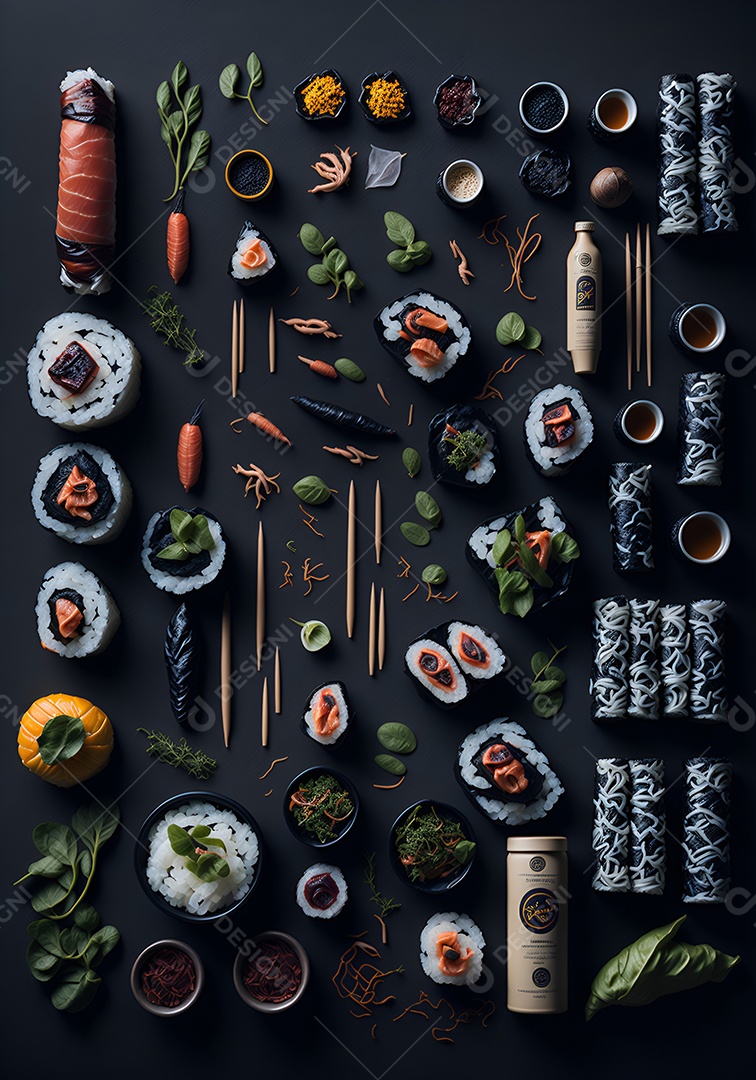 Prato de comida japonesa sobre mesa de restaurante japonês