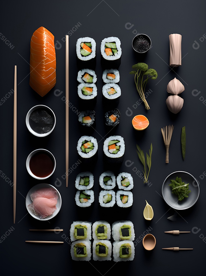 Prato de comida japonesa sobre mesa de restaurante japonês