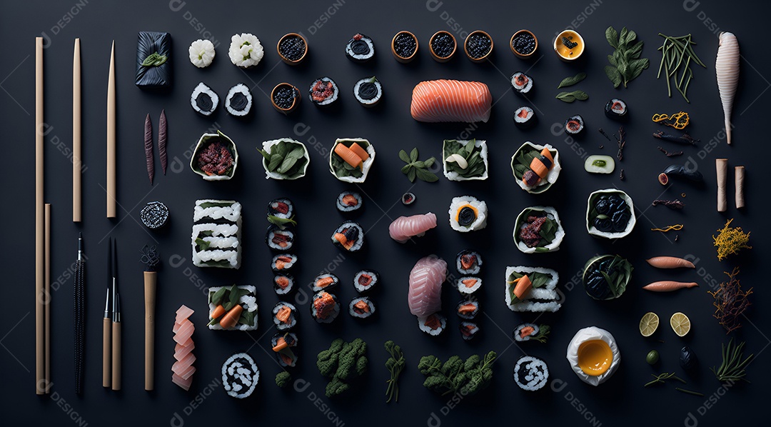 Prato de comida japonesa sobre mesa de restaurante japonês